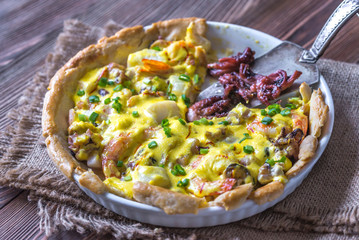 Seafood pie with saffron cream sauce