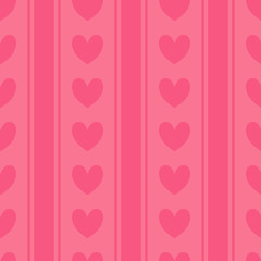 Pink hearts, vertical lines arranged side by side to create the perfect printable pattern. Vector seamless pattern of love elements. Best for cards, backgrounds, invitations, packaging design project.