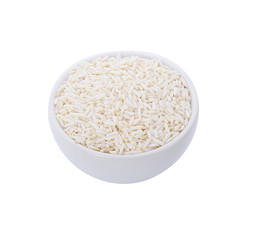 rice in white bowl isolated on white background