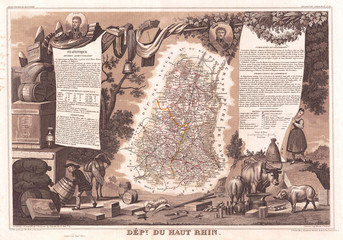 1852, Levasseur Map of the Department Du Haut Rhin, France, Alsace Wine Region