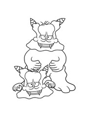team brüder 2 freunde paar kind papa familie mama baby cartoon groß alien monster ekelig lustig klein comic clipart design glibber schleimig hässlich horror halloween