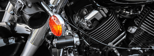 chromed motorcycle. chopper, handmade bike, motorcycle close-up.