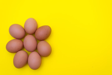 Egg, Eggs on a yellow background. Egg tray