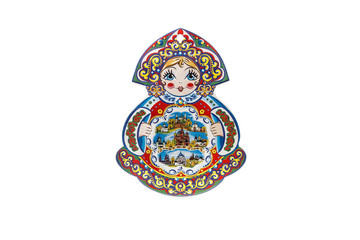 ceramic souvenir toy in the form of matryoshka with beautiful color painting on isolated white...