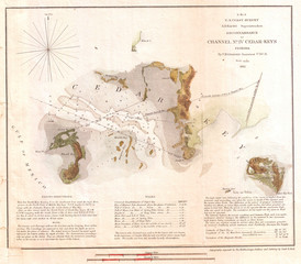 Obraz premium 1852, U.S. Coast Survey Map of Cedar Key, Florida