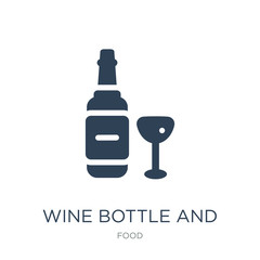 wine bottle and glass icon vector on white background, wine bott