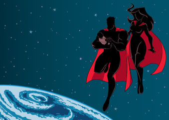 Super Dad Mom and Baby Space Silhouette