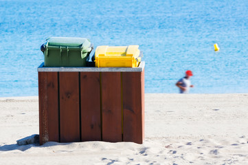 trash can bin container for recycling waste in beach