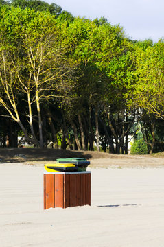 trash can bin container for recycling waste in beach
