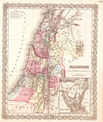 1855, Colton Map of Israel, Palestine or the Holy Land