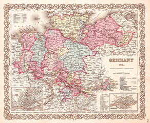 Fototapeta na wymiar 1855, Colton Map of Hanover and Holstein, Germany