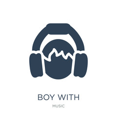 boy with headphones icon vector on white background, boy with he