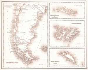 1855, Map of Patagonia, Argentina, Falkland Islands