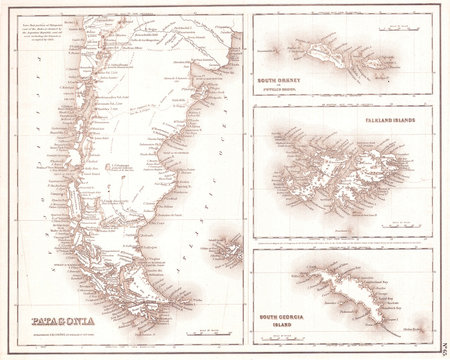 1855, Map Of Patagonia, Argentina, Falkland Islands