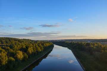 Naklejka na ściany i meble Moscow canal in the Dmitrov district of the Moscow region. Top view