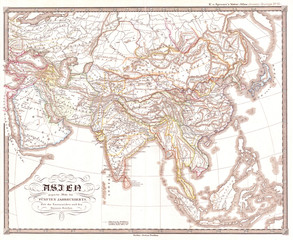 Fototapeta na wymiar 1855, Spruner Map of Asia in the 5th Century, Sassanid Empire