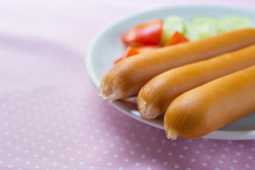 Heap of sausages on a table