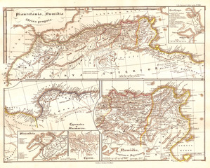 Fototapeta na wymiar 1855, Spruneri Map of North Africa in Ancient Times, Carthage, Numidia, Alexandria
