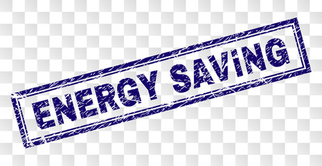 ENERGY SAVING stamp seal print with rubber print style and double framed rectangle shape. Stamp is placed on a transparent background.