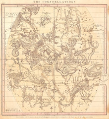 Fototapeta na wymiar 1856, Burritt, Huntington Map of the Constellations or Stars in July, August and September