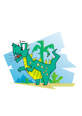 Vector illustration of Cartoon Green Dinosaur Monster