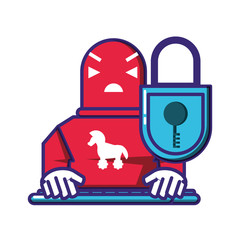 cyborg robot trojan with padlock