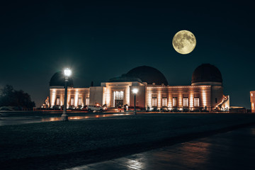 Los Angeles, CA / USA - September 18 2018: Griffith Observatory at night with thousands of stars,...