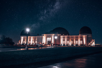 Los Angeles, CA / USA - September 18 2018: Griffith Observatory at night with thousands of stars,...