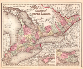 1857, Colton Map of Ontario, Canada