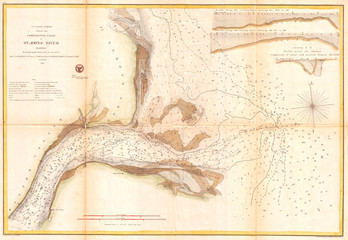 1857, U.S. Coast Survey Map or Chart of the Mouth of St. Johns River, Florida