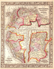 1860, Mitchell's Map of Peru, Ecuador, Venezuela, Columbia and Argentina