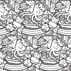 Funny doodle monsters on seamless pattern for prints, designs and coloring books