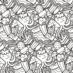 Funny doodle monsters on seamless pattern for prints, designs and coloring books