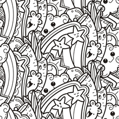 Funny doodle monsters on seamless pattern for prints, designs and coloring books