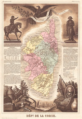 1861, Levasseur Map of Corsica, La Corse, France