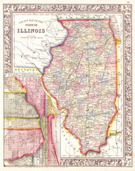 1861, Mitchell's Map of Illinois w- Chicago Inset