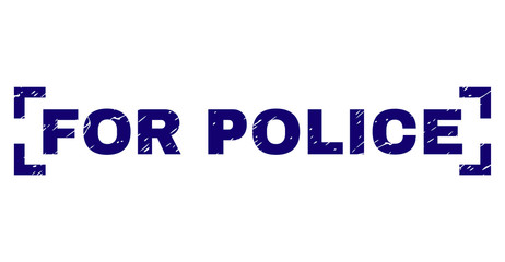 FOR POLICE tag seal print with grunge texture. Text title is placed between corners. Blue vector rubber print of FOR POLICE with dirty texture.