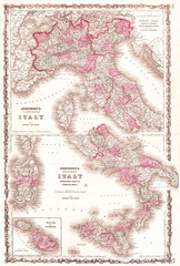 1862, Johnson Map of Italy, Naples and Sicily