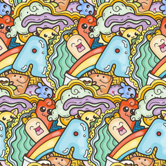 Plakat Funny doodle monsters on seamless pattern for prints, designs and coloring books
