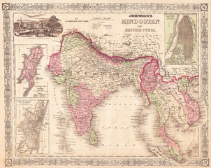 1864, Johnson's Map of India, Hindostan or British India