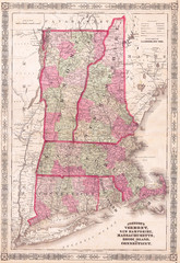 1864, Johnson's Map of New England, Vermont, New Hampshire, Massachusetts, Rhode Island and CT