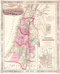 1864, Johnson Map of Israel, Palestine, or the Holy Land