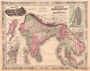 1865, Johnson's Map of India, Hindostan or British India