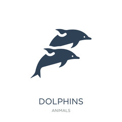 dolphins icon vector on white background, dolphins trendy filled