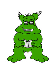 nerd buch lesen hornbrille geek schlau lernen intelligent schule abschluss groß alien monster ekelig lustig klein comic cartoon clipart design glibber schleimig hässlich horror halloween