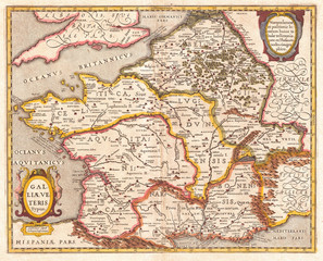 Fototapeta na wymiar 1657, Jansson Map of France or Gaul in Antiquity