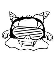musik ekelig dj party feiern club disko platte auflegen monster alien lustig klein comic cartoon clipart design glibber schleimig hässlich horror halloween