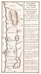 1729, Schryver Map of Israel showing 12 Tribes