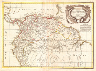 1771, Bonne Map of Tierra Firma or Northern South America, Rigobert Bonne 1727 – 1794, one of the most important cartographers of the late 18th century