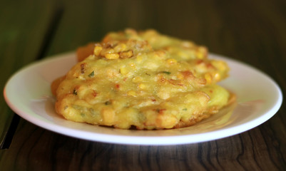 Bakwan jagung or Indonesian corn fritters. Delicious snack.